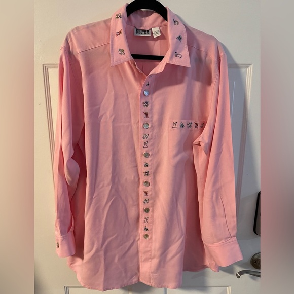 Chico's 100% Silk Pink Embroidered Chic Collared Button-Up Shirt Pearl Buttons - Picture 3 of 15